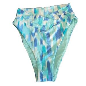 Aerie Blue High waisted High Cut Cheeky Swim Bathing Suit Bottom Small NEW